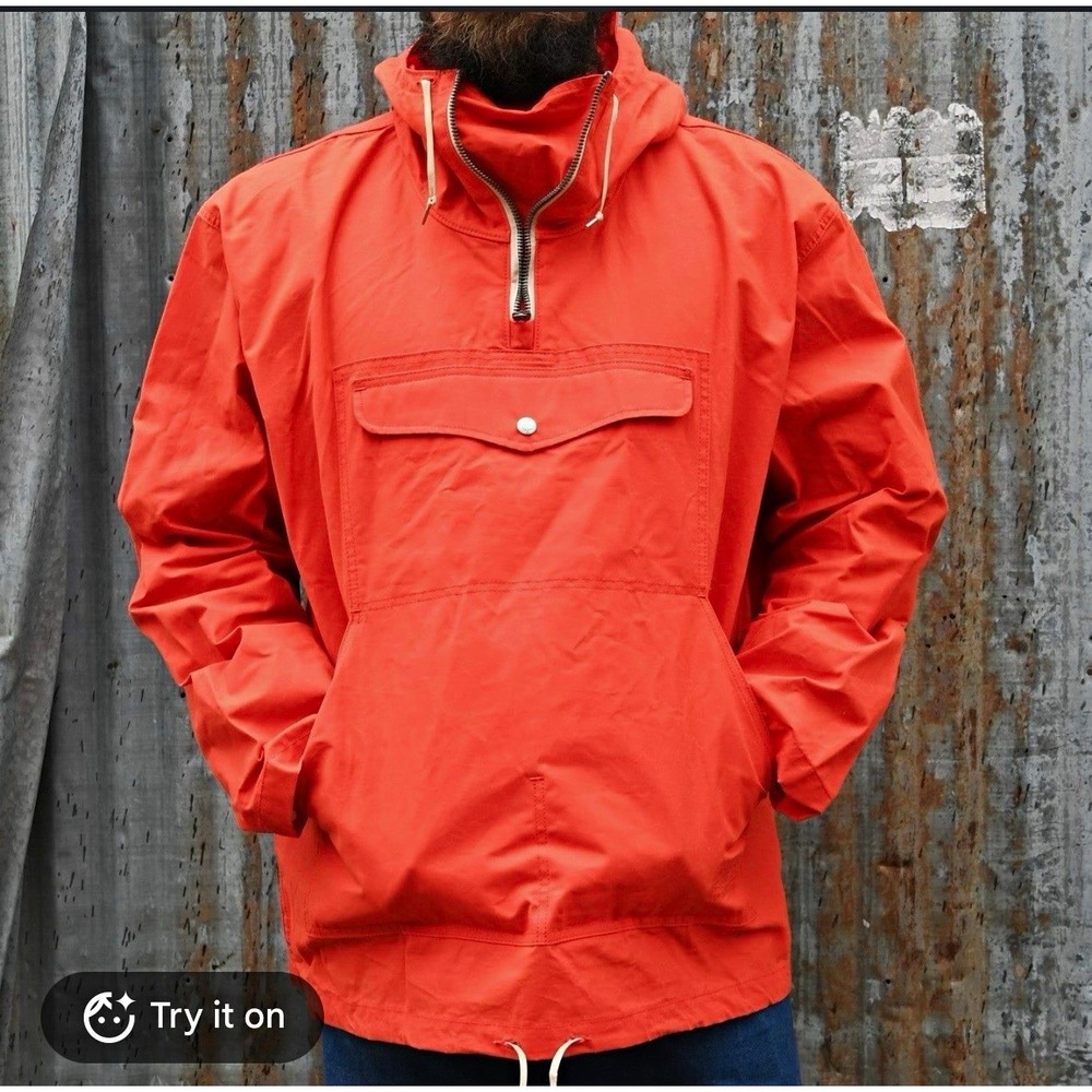 Filson Men's Hooded Half-Zip Anorak Jacket w/ Pockets Orange Size S